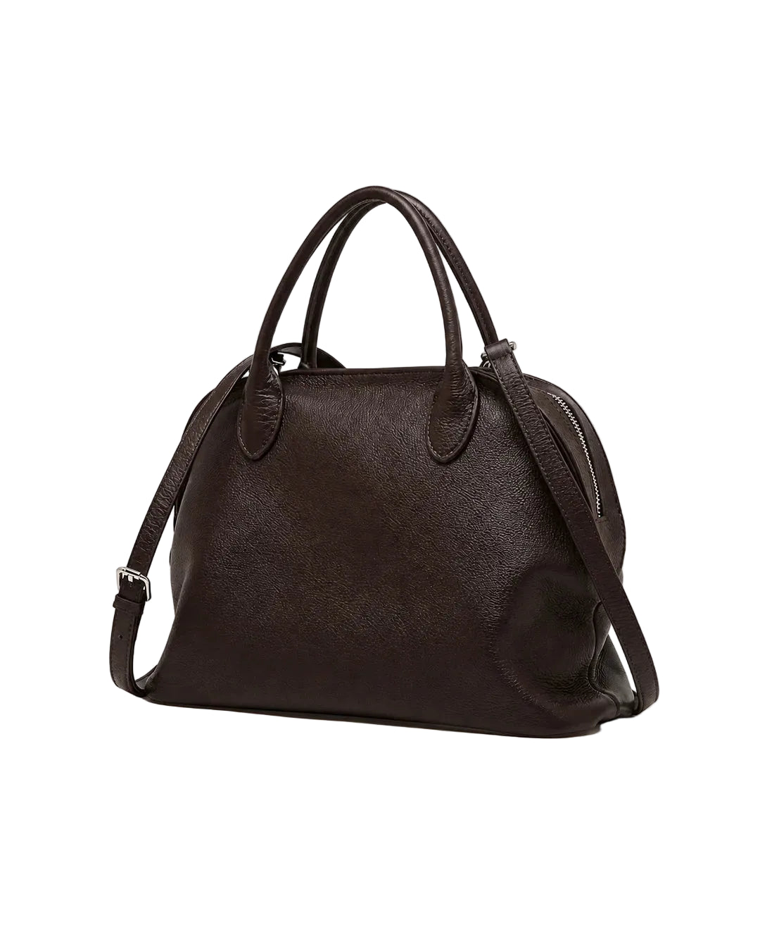 Bolsa feminina de couro marrom Vivienne em vista frontal sobre fundo branco, com alças de mão e alça transversal.